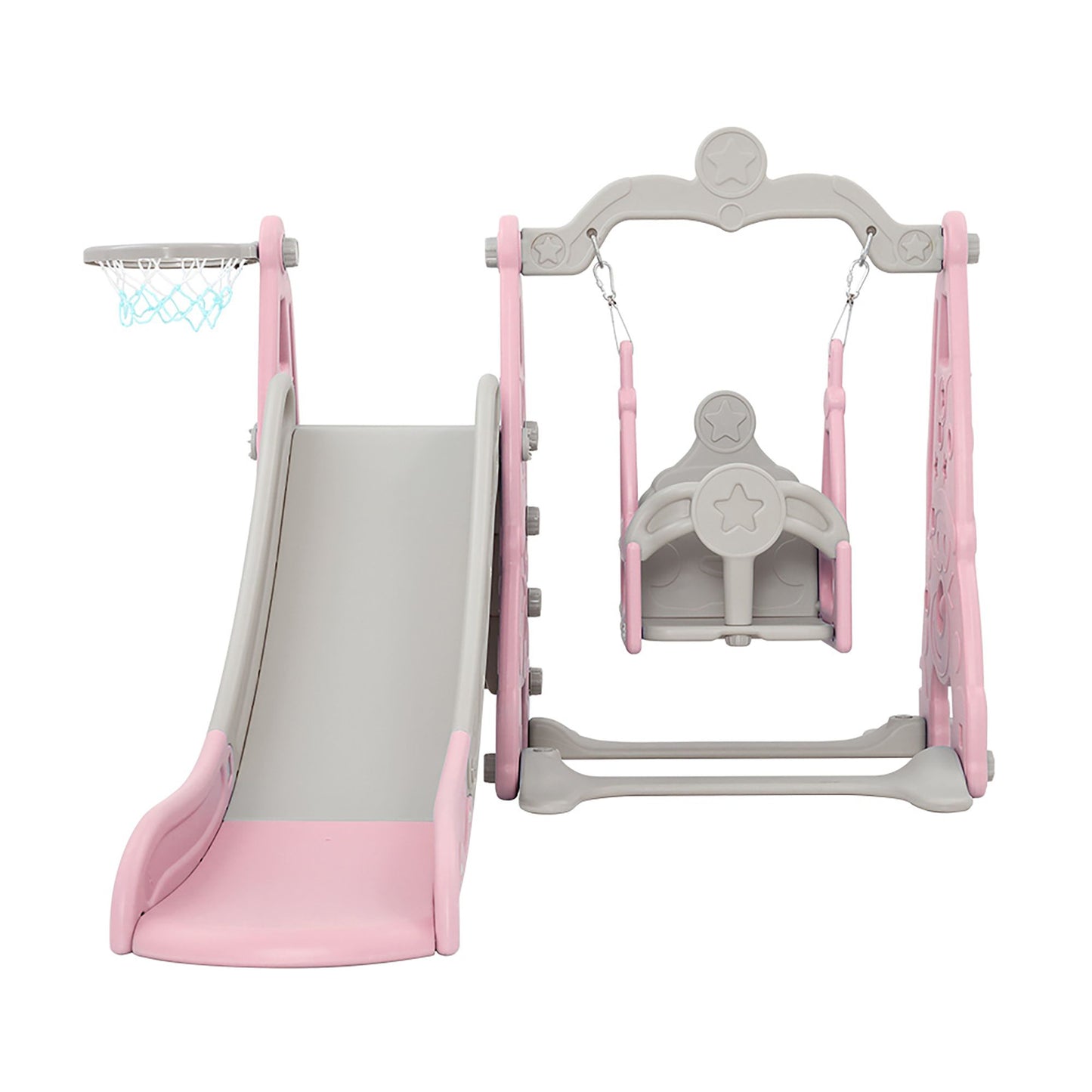 Kids Slide 170cm Extra Long with Swing and Basketball Hoop PlaySet - Pink