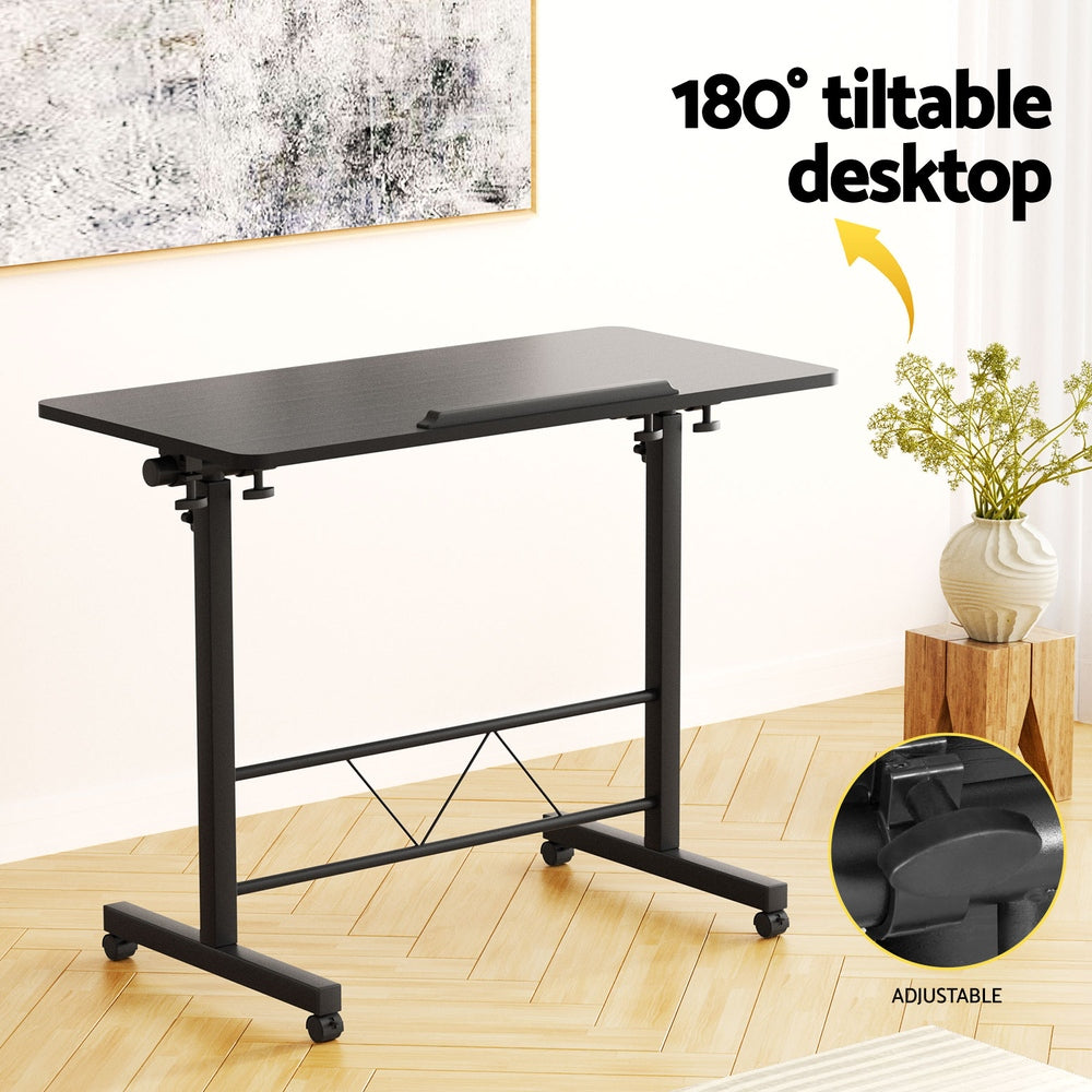 Laptop Desk Table Height Adjustable Wooden Bed Side Tables 80CM Black