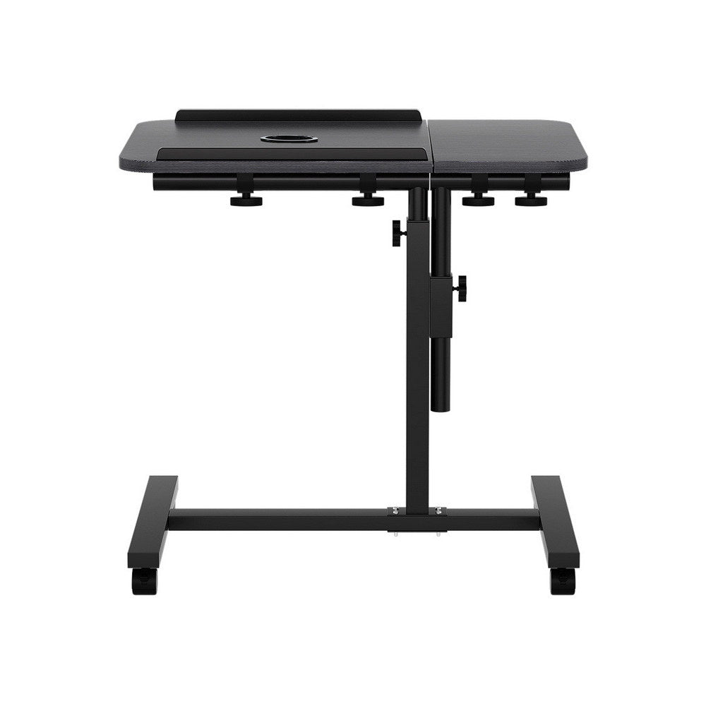 Black computer desk with tabletop and metal support frame