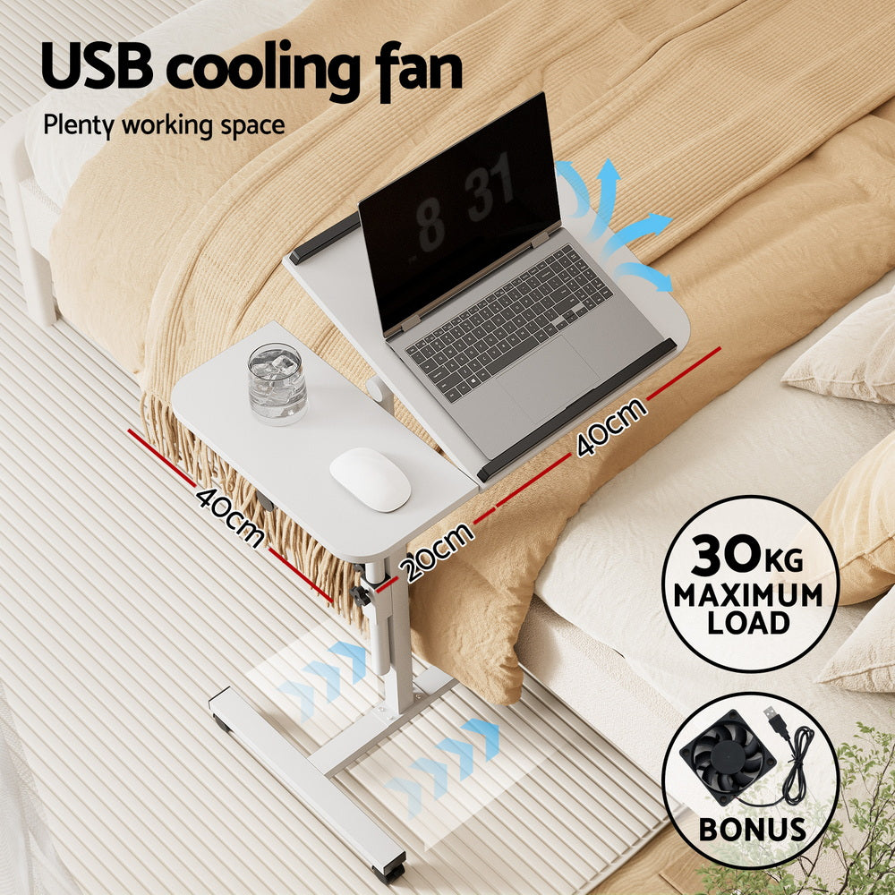 Rotating Mobile Laptop Adjustable Desk USB Cooler White