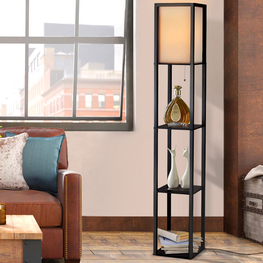 Floor Lamp LED Vintage Wood Shelf Standing Light
