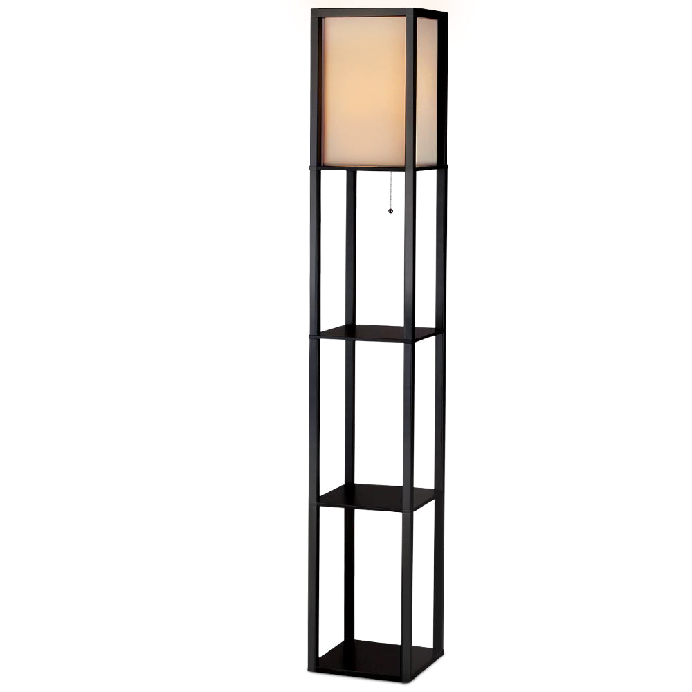 Floor Lamp LED Vintage Wood Shelf Standing Light Reading Storage Bedroom