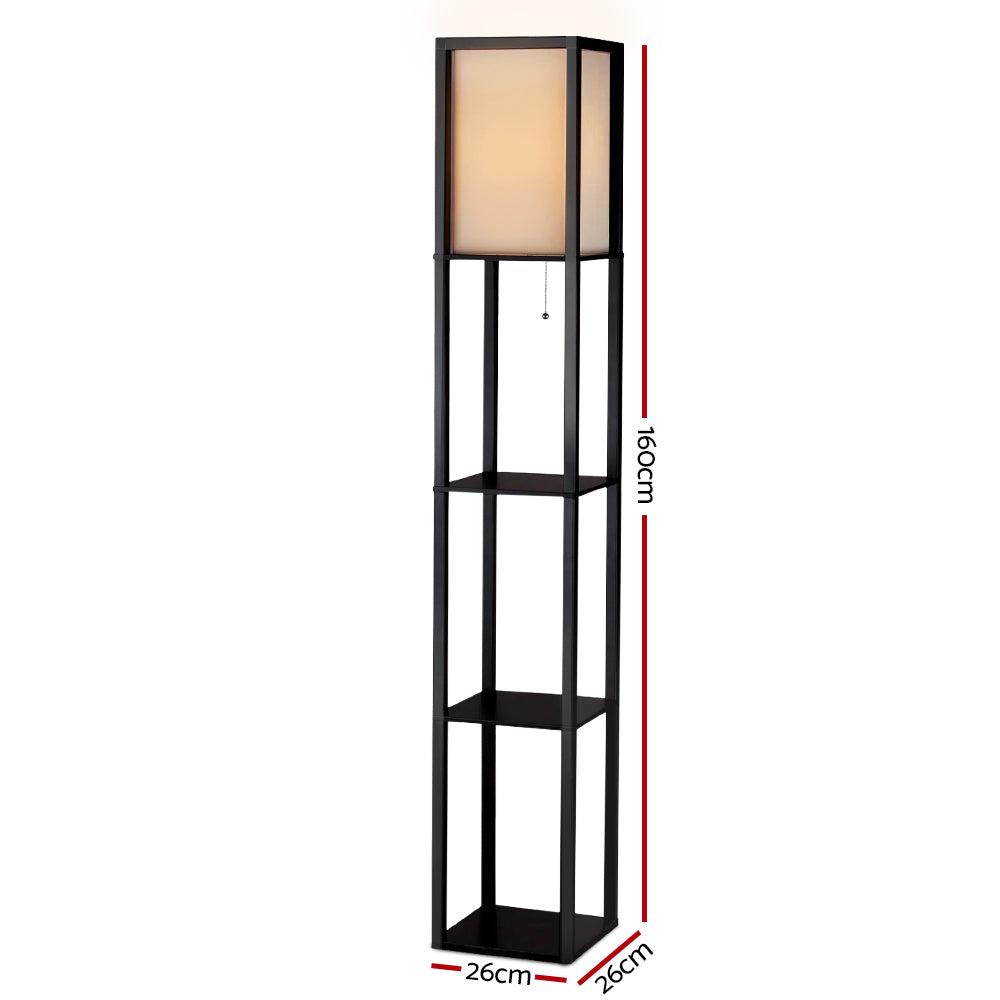 Floor Lamp LED Vintage Wood Shelf Standing Light Reading
