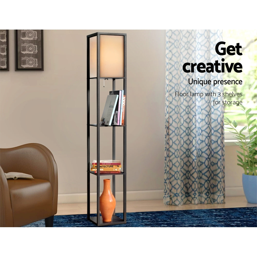 Floor Lamp Led Vintage Wood Shelf Standing Light Reading Storage Bedroom close-up detail