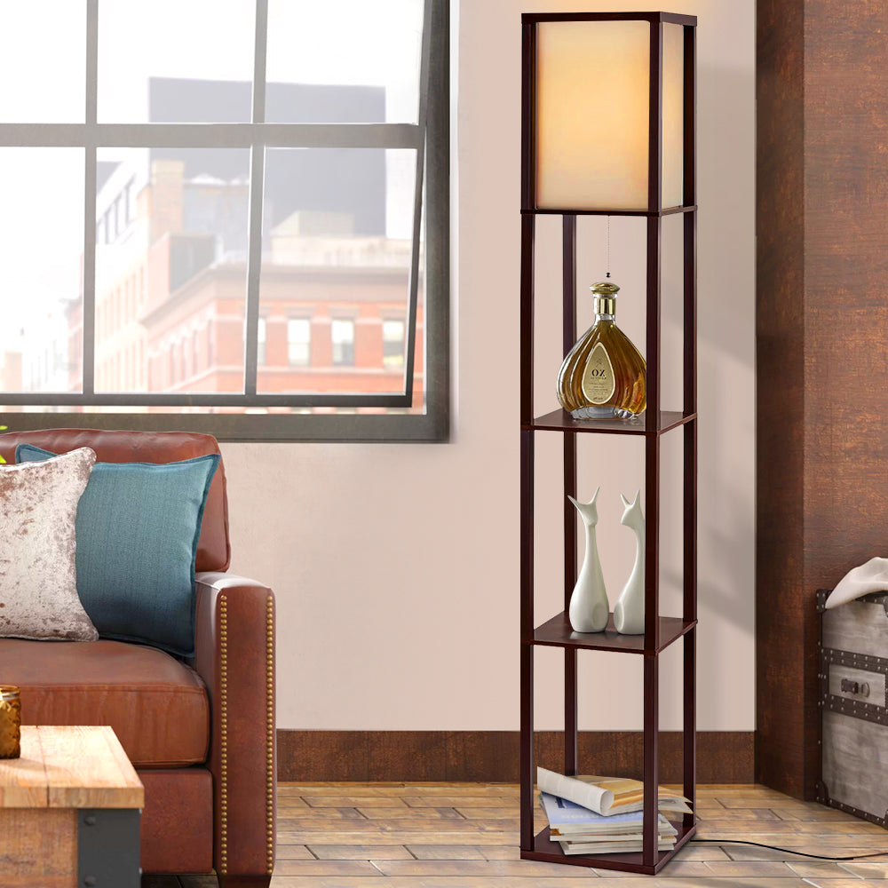 Floor Lamp Vintage Reding Light Stand Wood Shelf Storage Organizer Home