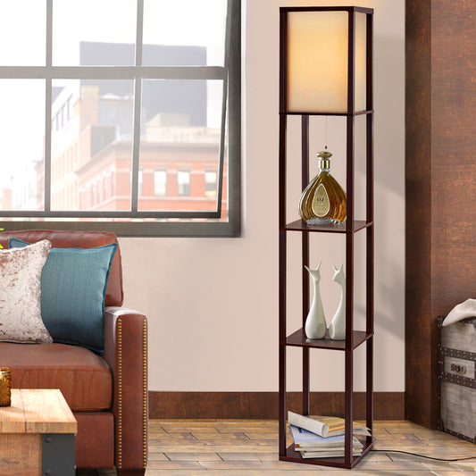 Floor Lamp Vintage Reding Light Stand Wood Shelf Storage Organizer Home