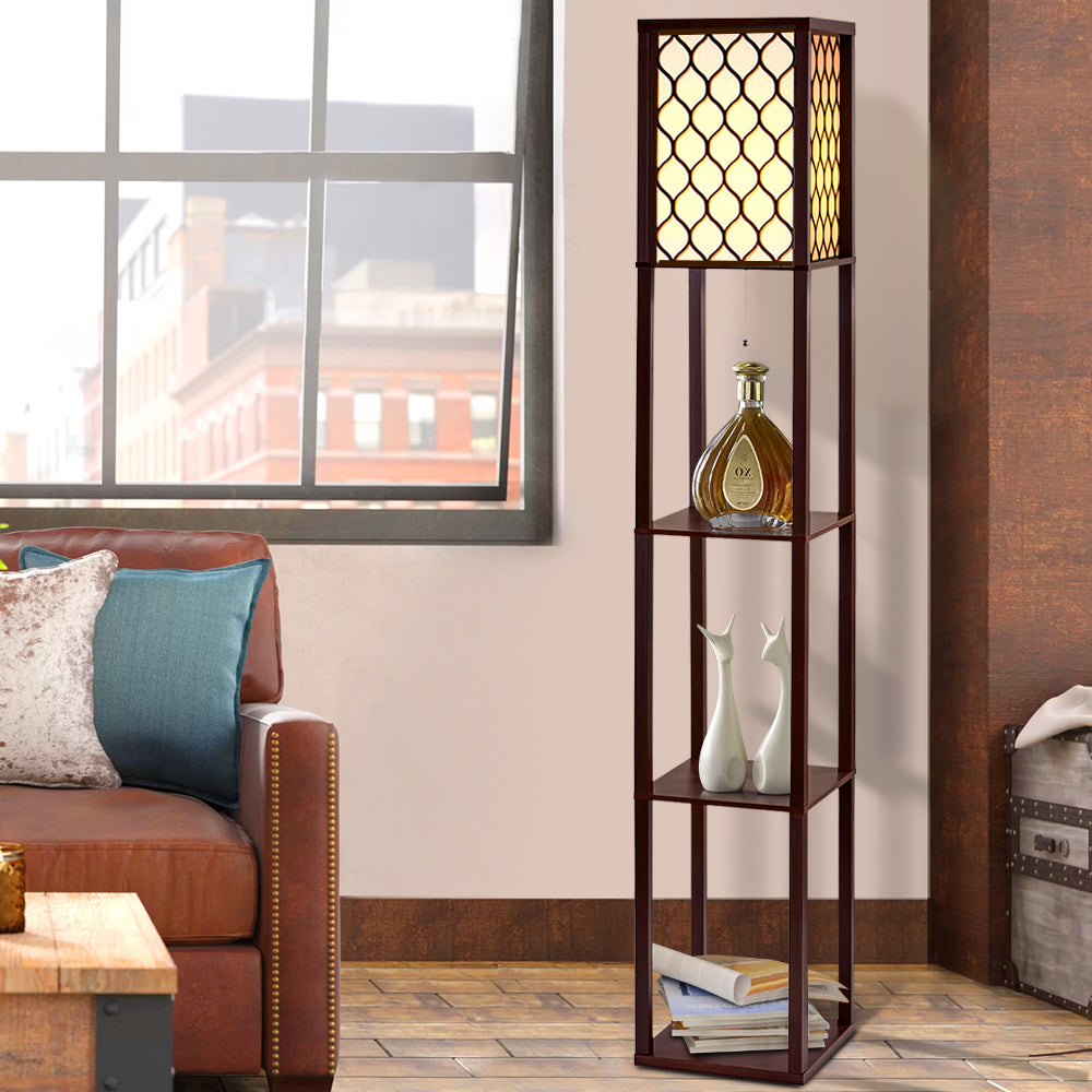 Wood storage shelf Floor Lamp LED Standing Vintage