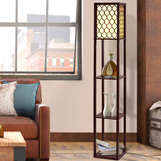 Wood storage shelf Floor Lamp LED Standing Vintage