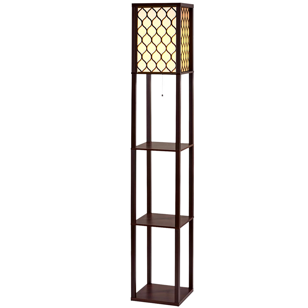 Floor Lamp LED Storage Shelf Standing Vintage Wood Light