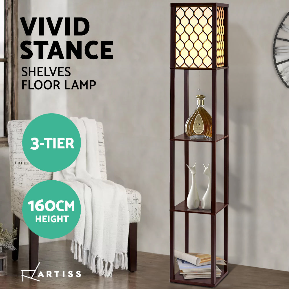 Floor Lamp LED Storage Shelf Standing Wood