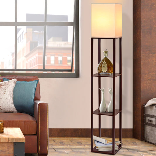 Shelf Floor Lamp Vintage Wood Reading Light Storage