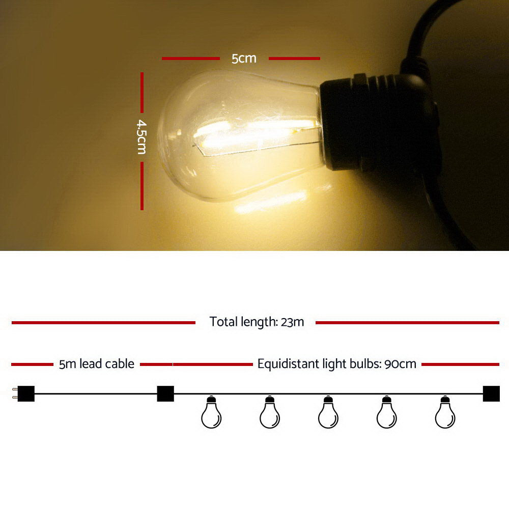 LED Festoon String Lights, 23 m, 20 Bulbs, S14, Wedding/Party/Christmas