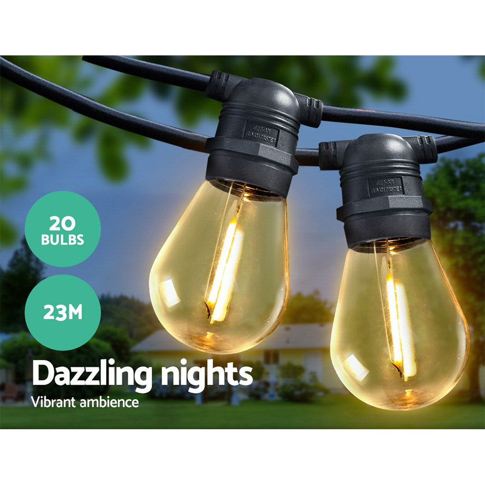 LED Festoon String Lights, 23 m, 20 Bulbs, S14, Wedding/Party/Christmas