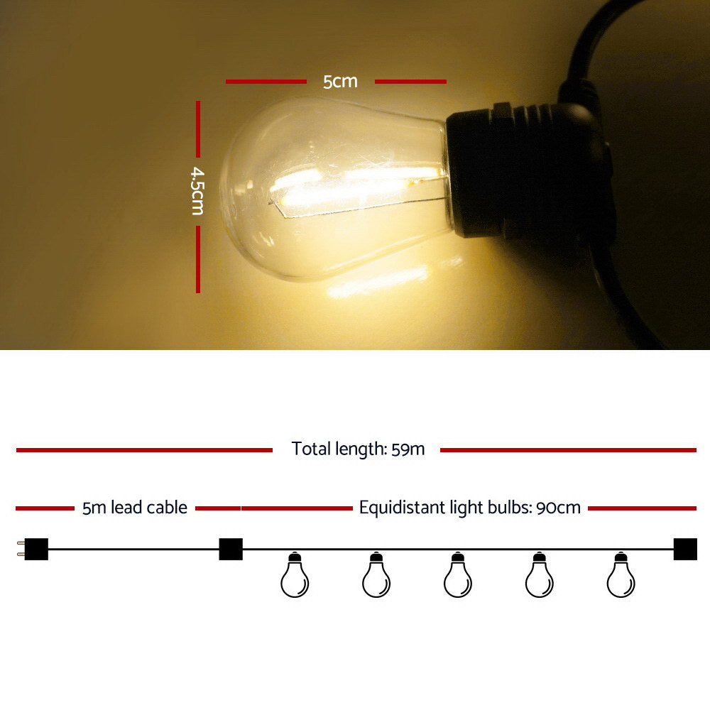 LED Festoon String Lights 59m 60 Bulbs Kits Wedding Party Christmas S14