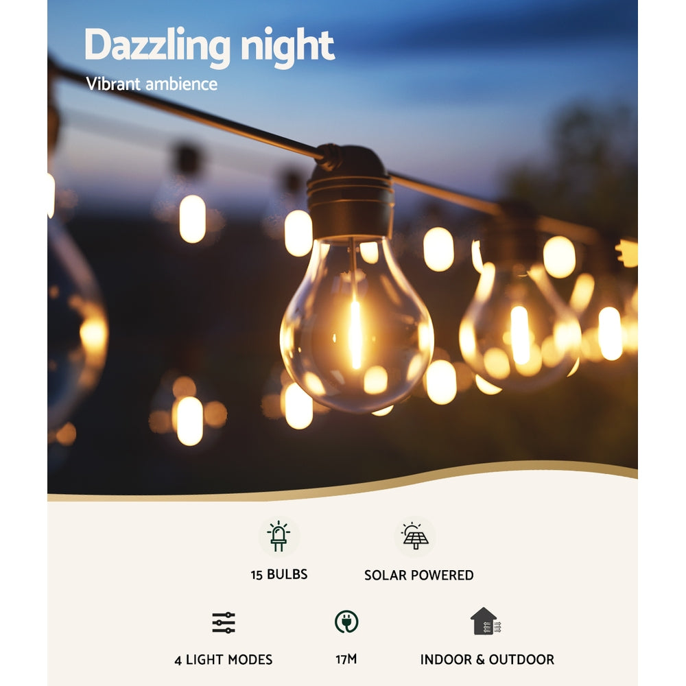 Solar Festoon Lights 17M Outdoor LED String Light Xmas Party - 2PCS