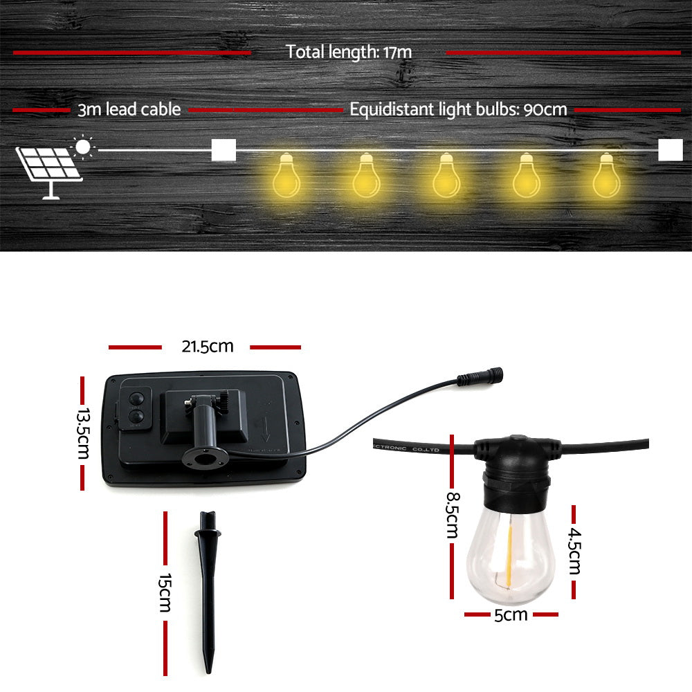 Festoon String Lights 17M Solar Wedding Party Waterproof Outdoor