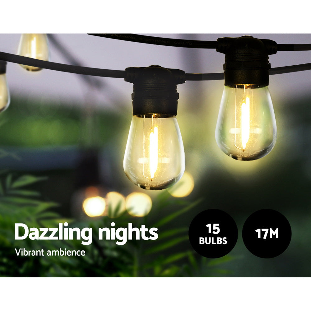 Festoon String Lights 17M Solar Wedding Party Waterproof Outdoor