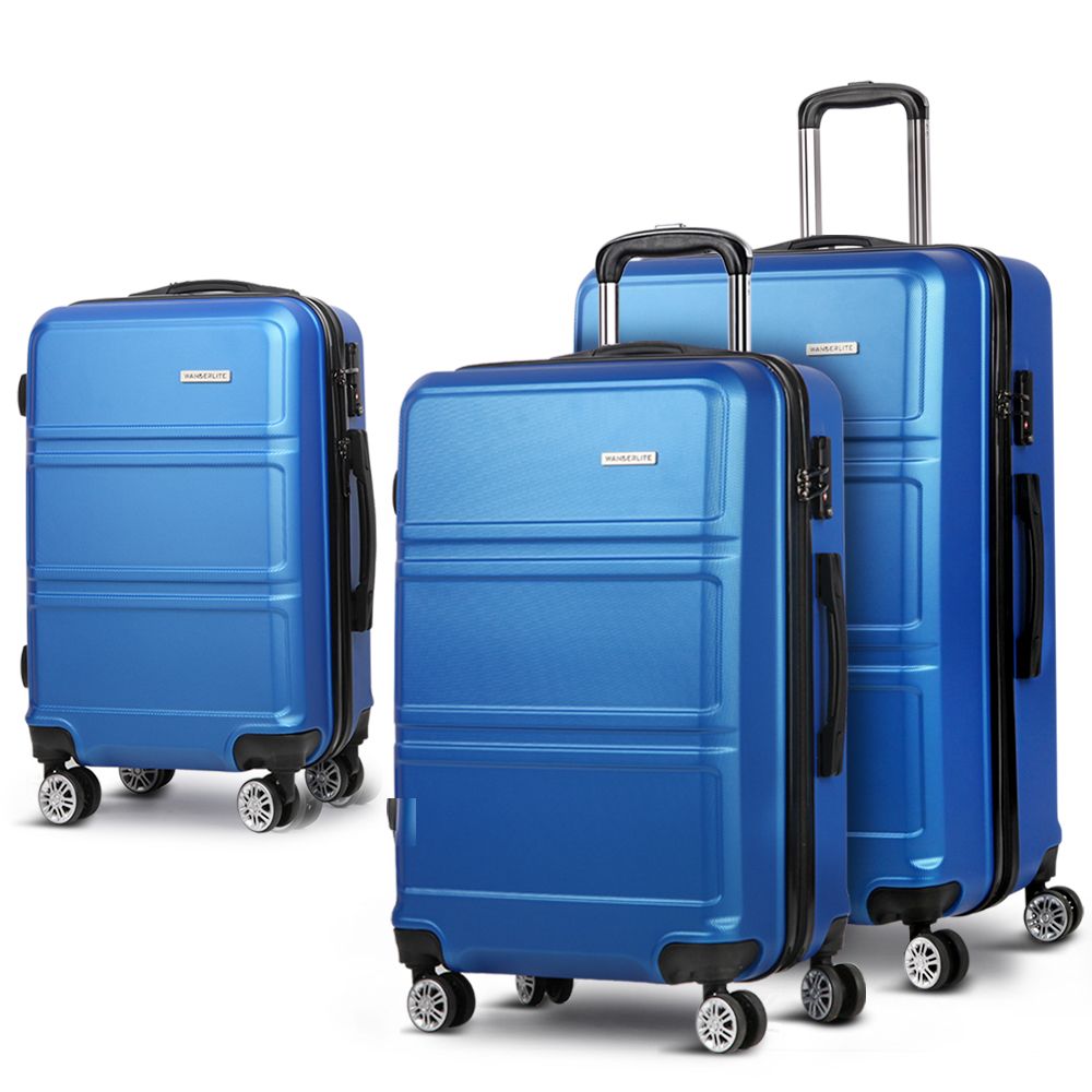 Luggage Trolley Suitcase Set 3PC Travel TSA Hard Case - Blue