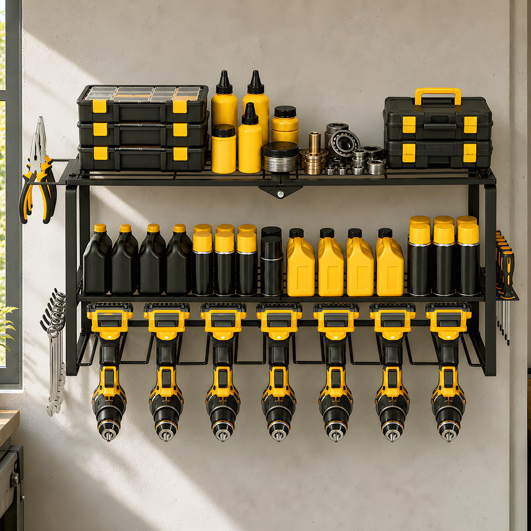 Levede Garage Storage Organiser 3 Tier Wall Mounted Power Tool Rack Metal Black
