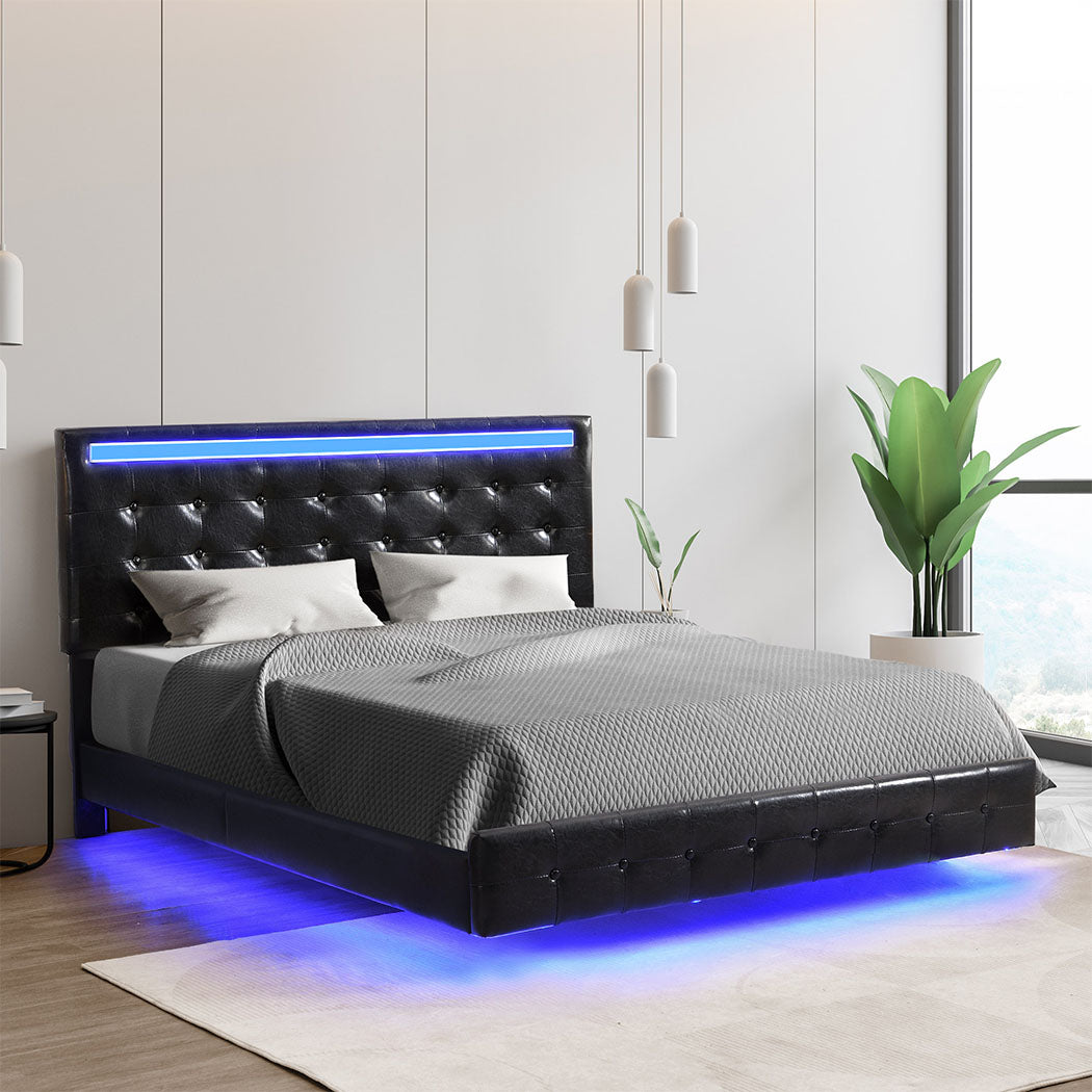 Levede Floating Bed Frame Double with Headboard LED Lights Mattress Base