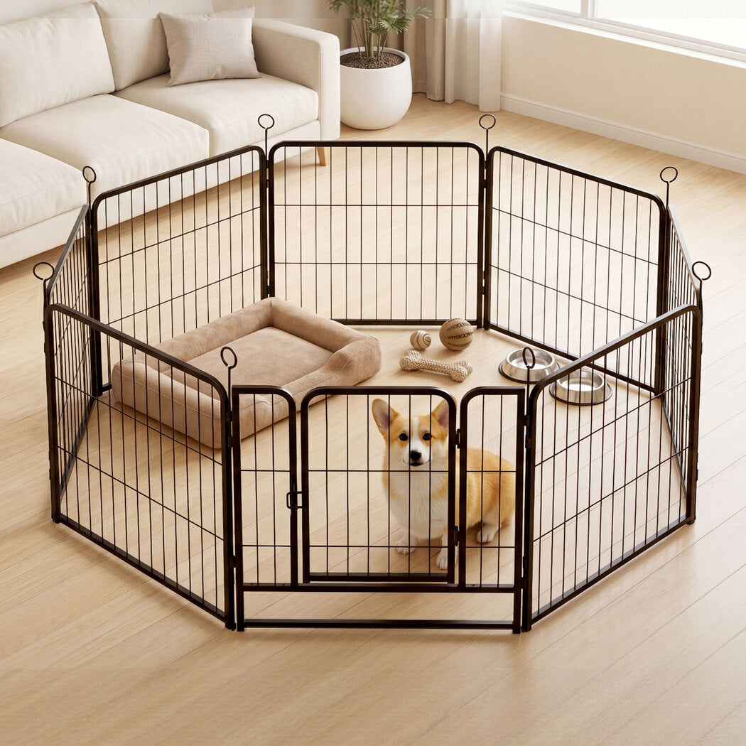 Pawz Dog Playpen 8-Panel Metal Dog Pen Tool-Free Foldable Puppy Crate Black