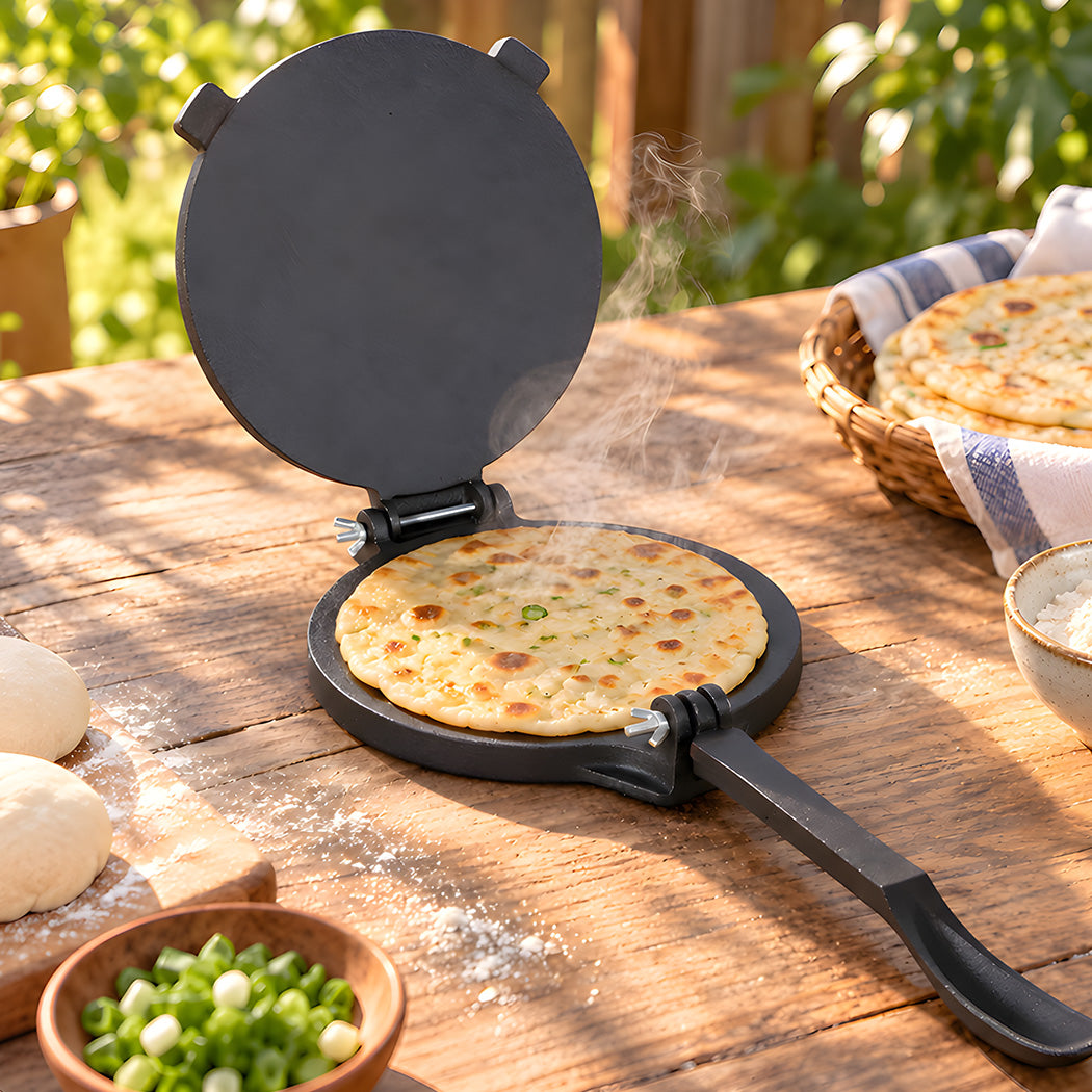 Toque Tortilla Press Cast Iron With Baking Paper Heavy Duty For Kitchen Black