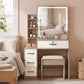 Levede Dressing Table Vanity Stool Set Sliding LED Mirror Makeup Storage Shelves Natural