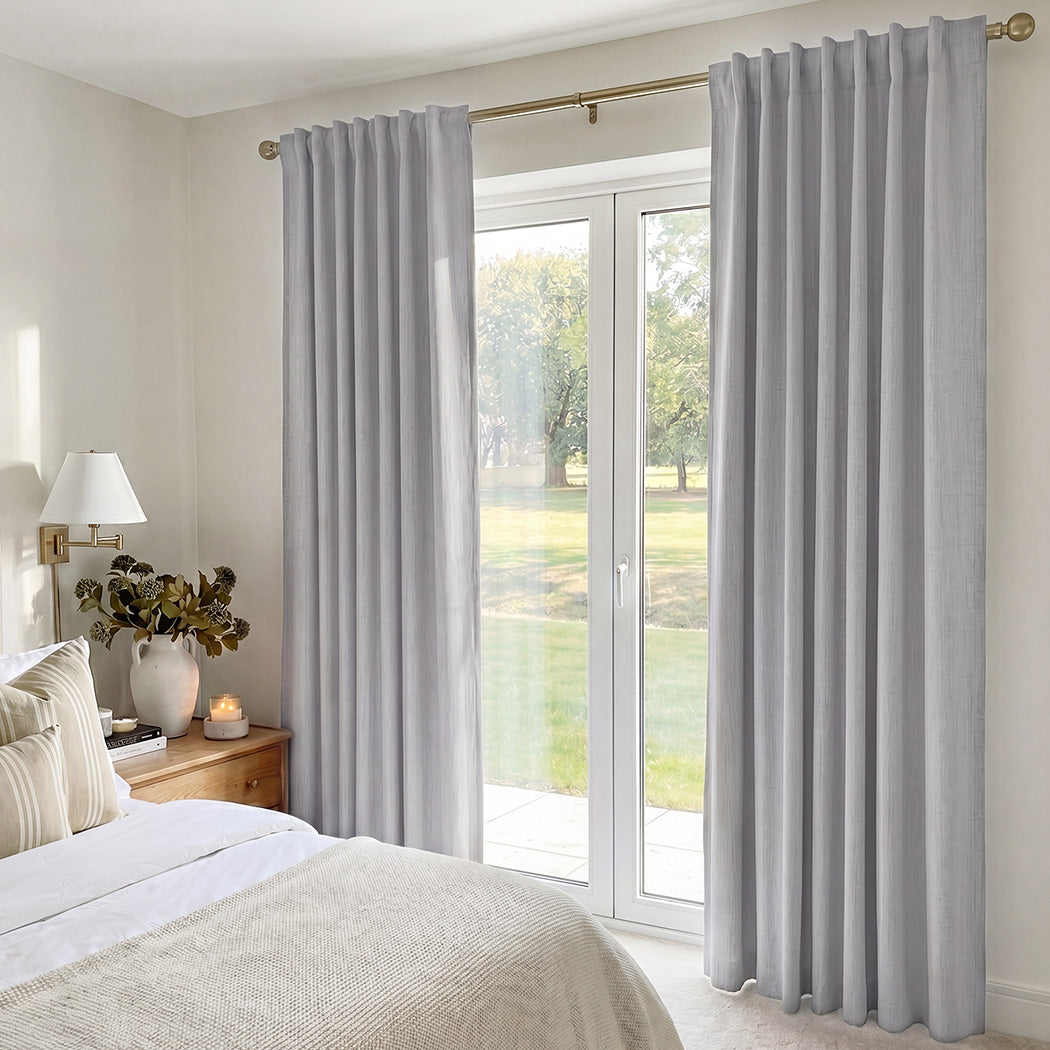Marlow 2 Panels Blackout Curtains Thermal Linen Look Blockout Drapes Grey