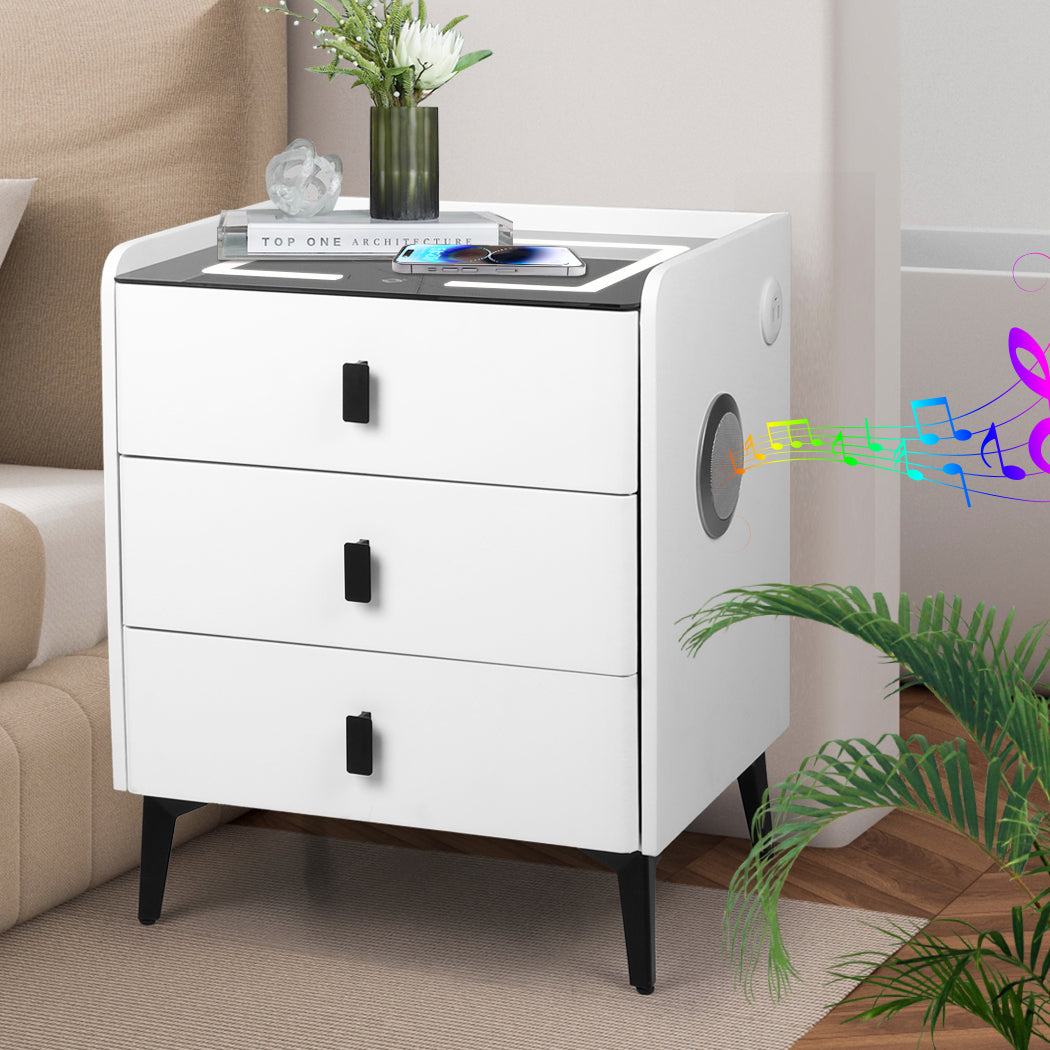 Levede Bedside Table LED Lights Drawers Storage