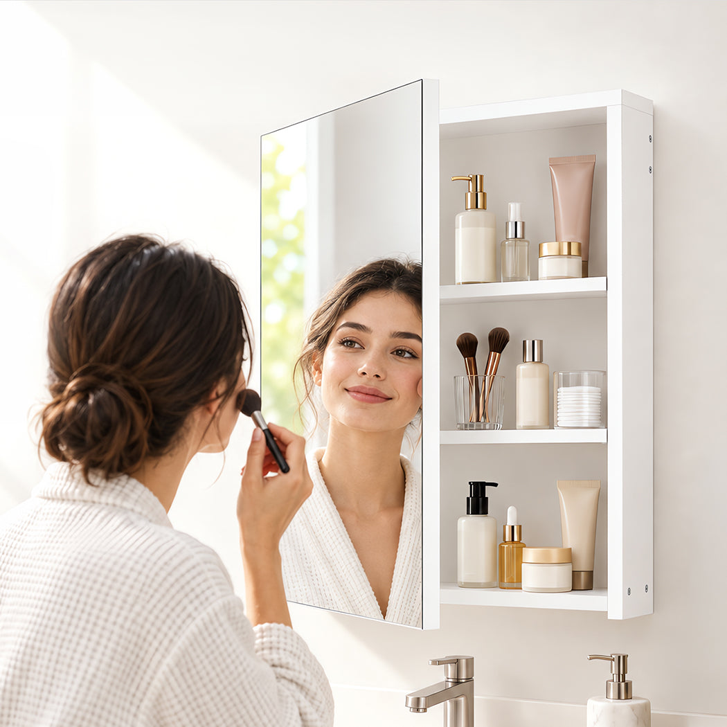 Levede Bathroom Mirror Cabinet Wall Mounted 45cm Adjustable Shelves White