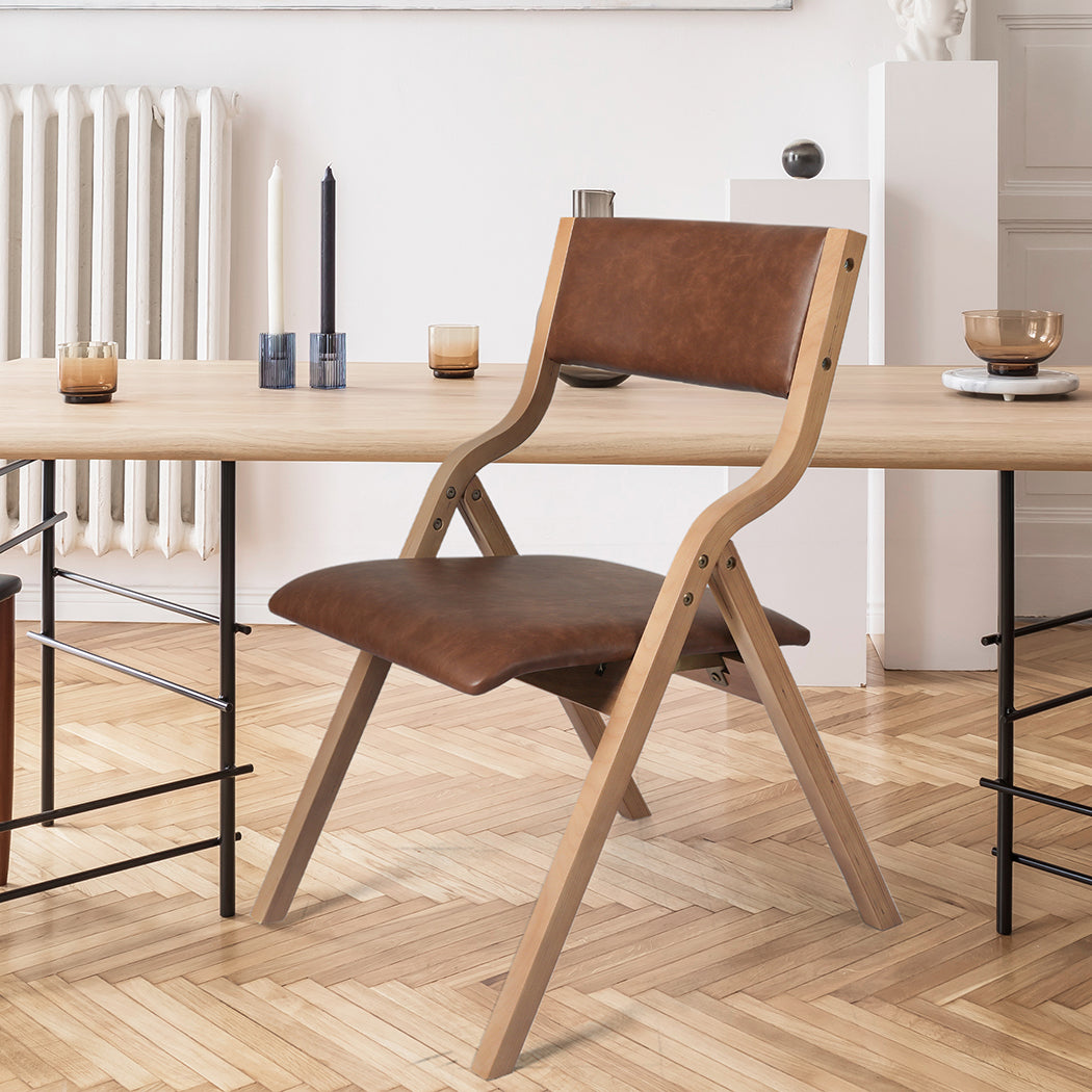 Levede 4x Dining Chairs Foldable PU Tan
