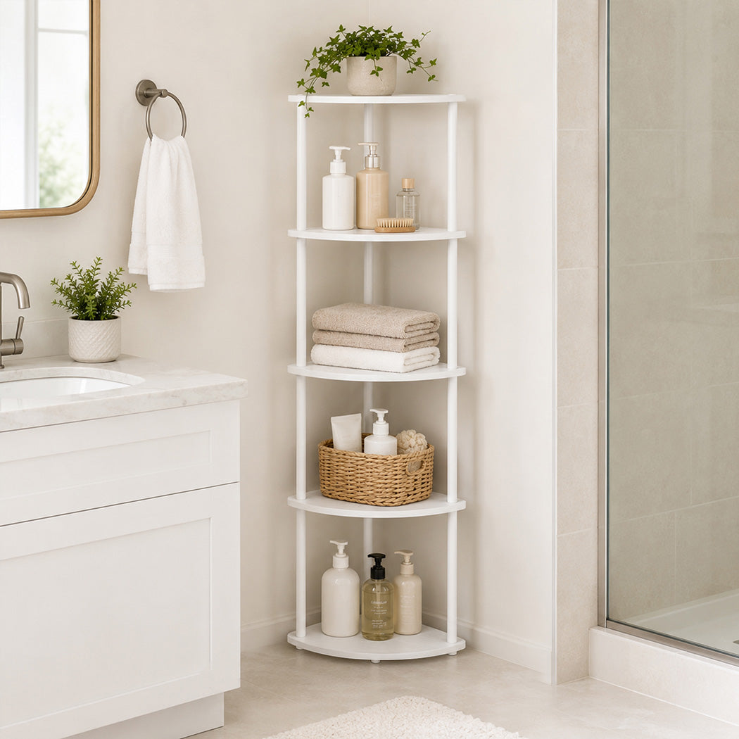 Levede Corner Bookshelf Adjustable Corner Bookcase Unit Living Room White