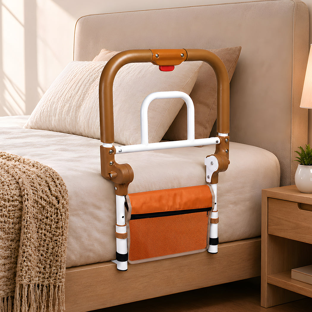 Levede Bed Rail Foldable 2 Handle Adjustable Height Non-Slip Grip Orange