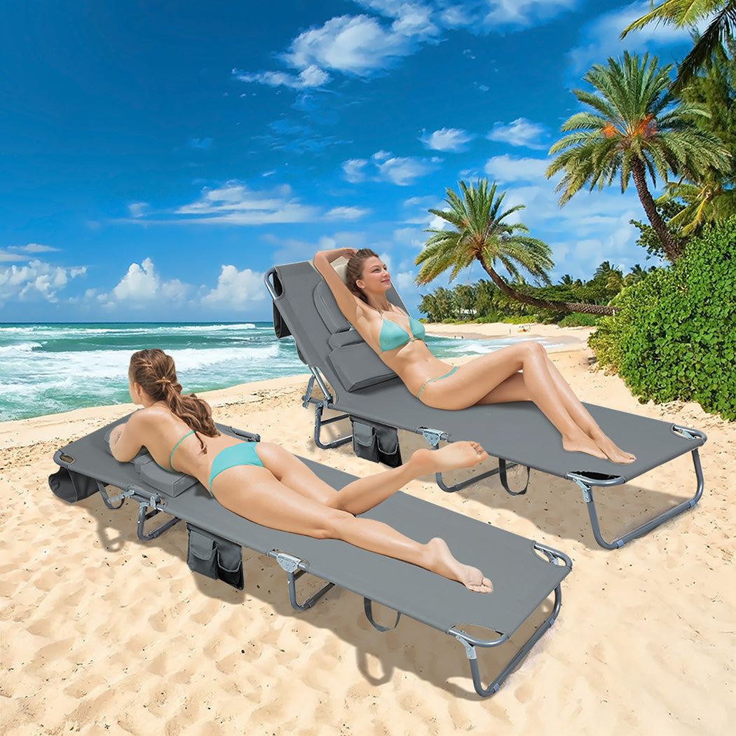 Levede Foldable Beach Lounge Chairs with Face Hole Grey