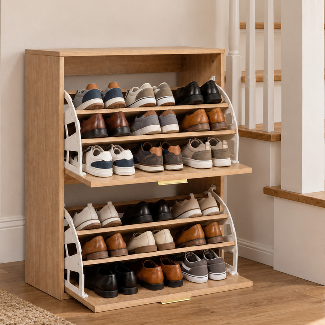 Levede Shoe Cabinet Flip Door Shoe Storage Cabinet Rattan Entryway Organizer Oak