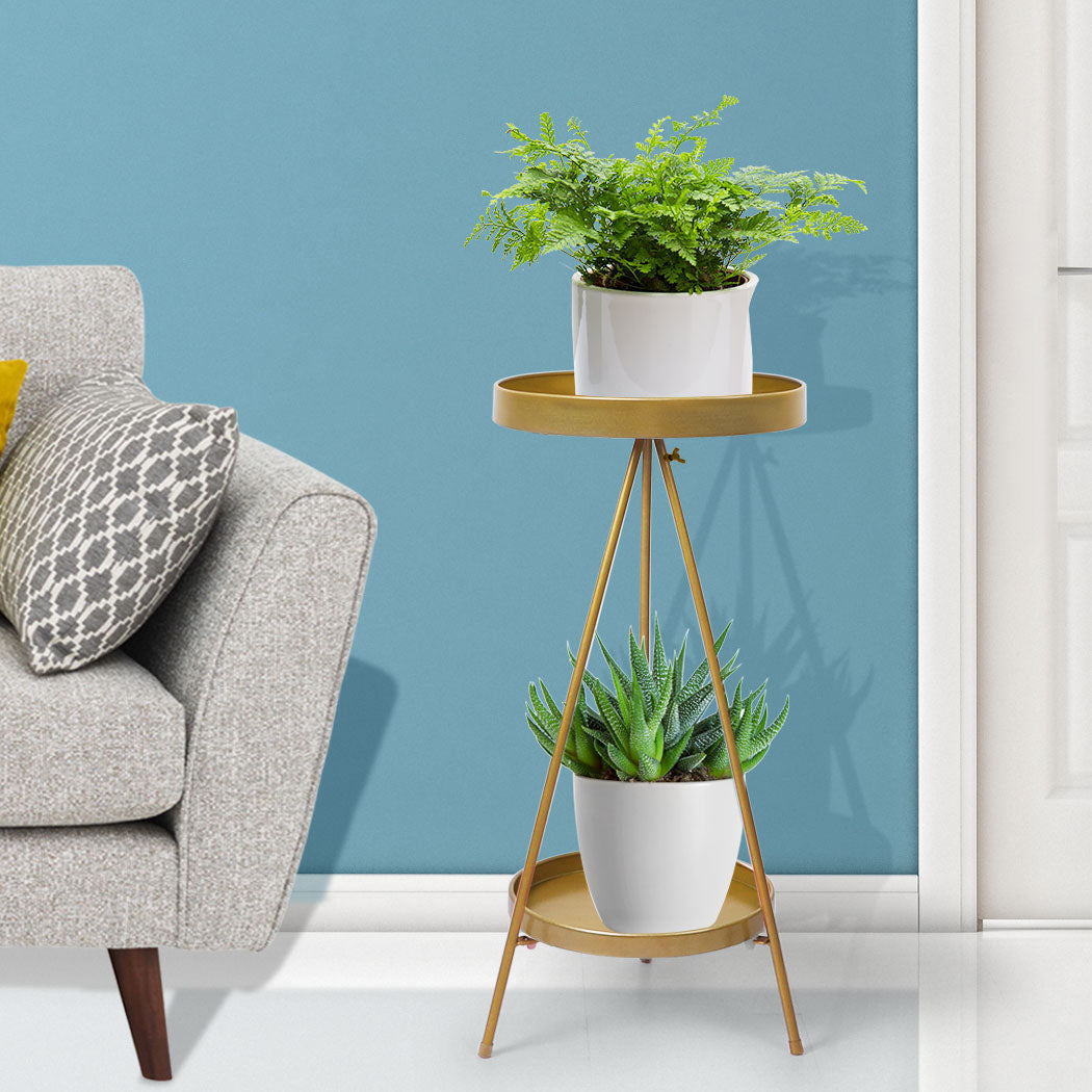 Levede Plant Stand 2 Tiers Outdoor Indoor Gold Medium