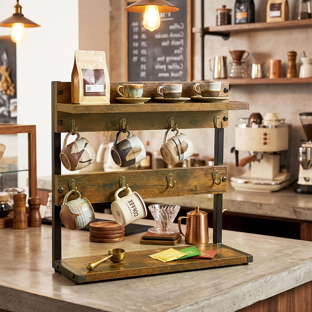 Levede Mug Holder Stand Industrial 2 Tier Countertop Mug Tree Organizer 8 Hooks