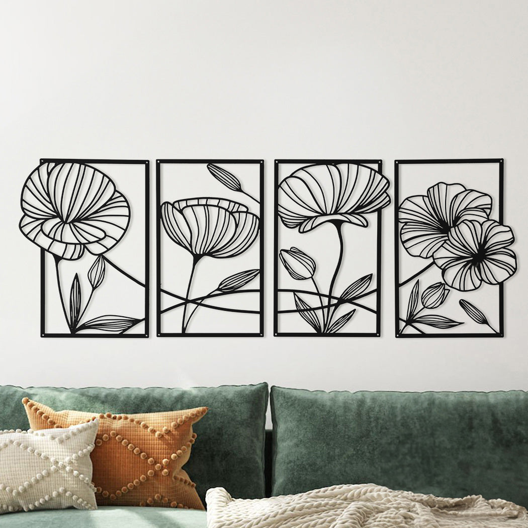 Yezi Metal Wall Art 4Pcs Floral Minimalist Line Decor