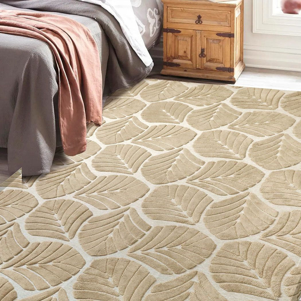 Marlow Floor Rug Soft Embossed Carpet Non Slip Plush Shaggy Rugs Leaf Pattern
