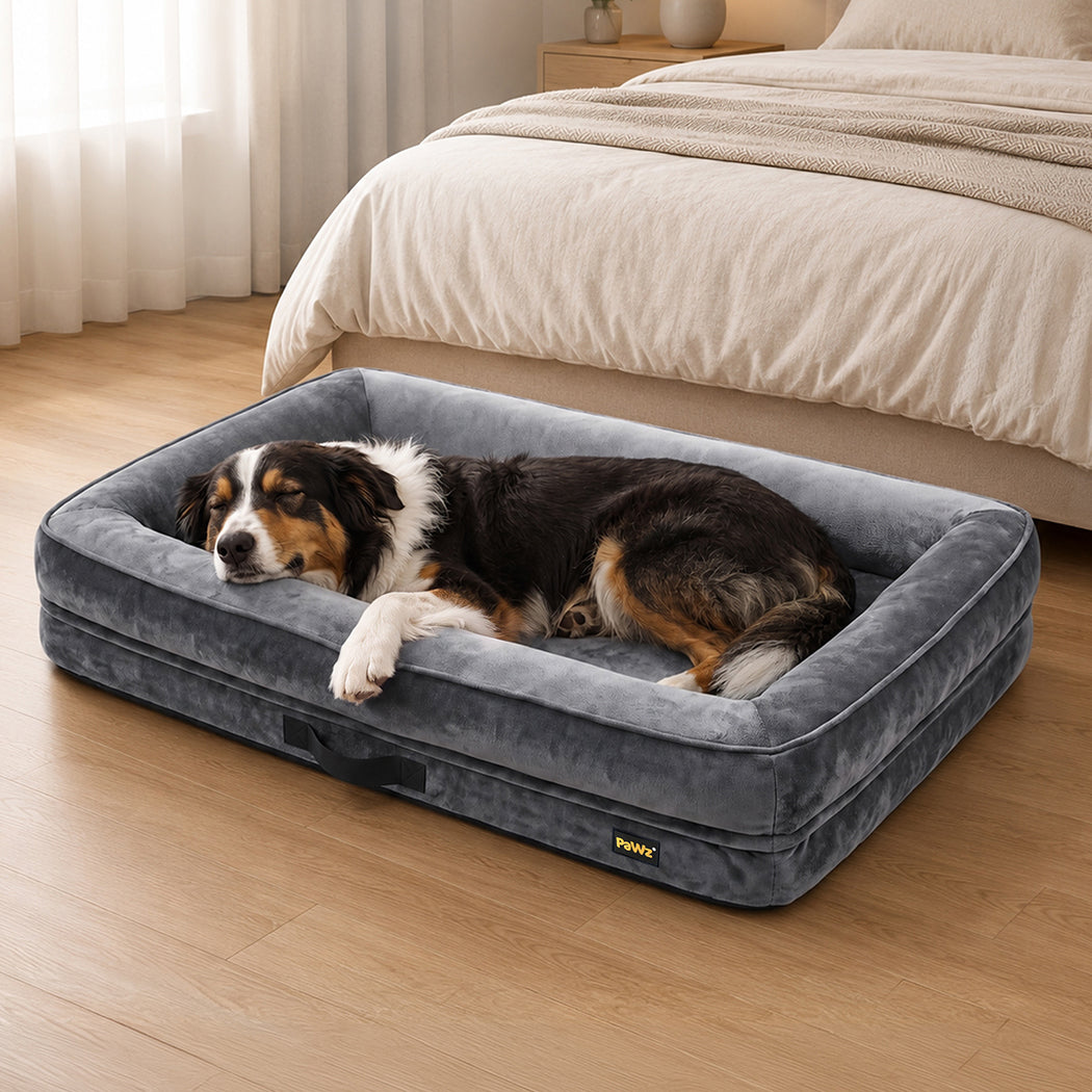 PaWz Extra Extra Large Dog Bed Orthopedic Dog Bed Bolstered Support Velvet Grey