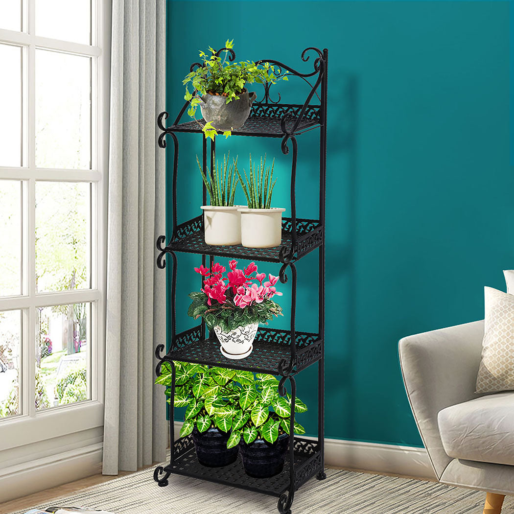 Levede Plant Stand 4 Tiers Outdoor Indoor Black