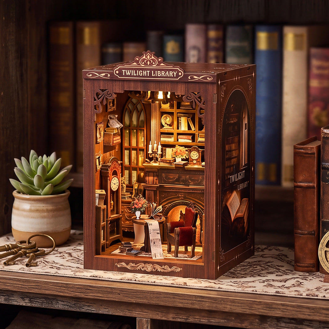 Bo Peep Book Nook Kit For Adults Miniature Bookstore Model with Warm LED Walnut