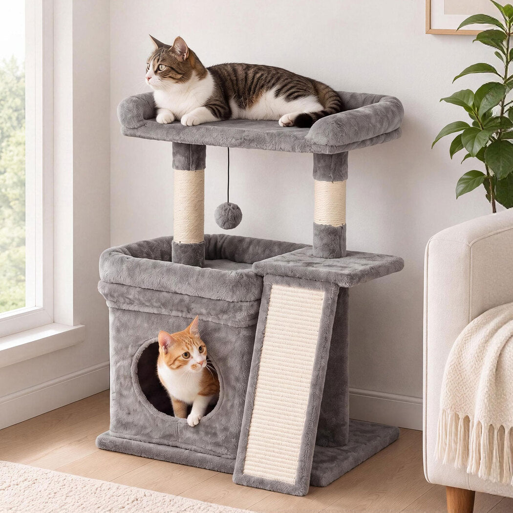 Pawz Cat Tree Tower Large Perch Condo Sisal Scratcher for Indoor Felines Grey