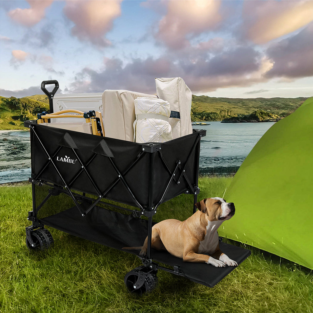 Lambu Folding Wagon Cart Double Shelves