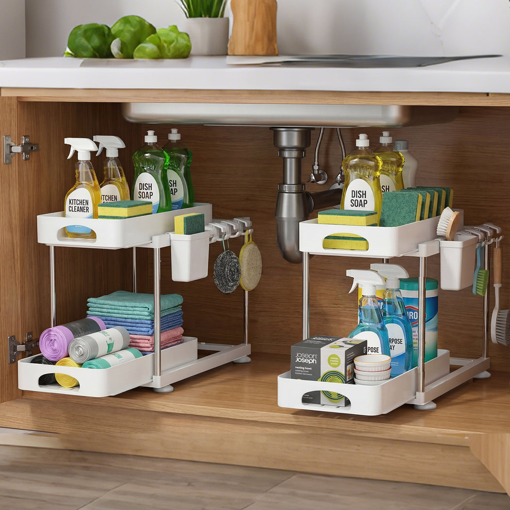 Toque 2 x Under Sink Organizer 2 Tier Cabinet Storage Rack Adjustable Kitchen