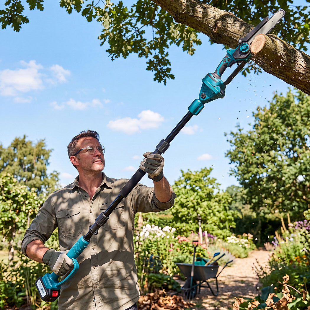 Traderight Mini Chainsaw Pole Saw Brushless 700W 2.49m Adjustable Head Blue