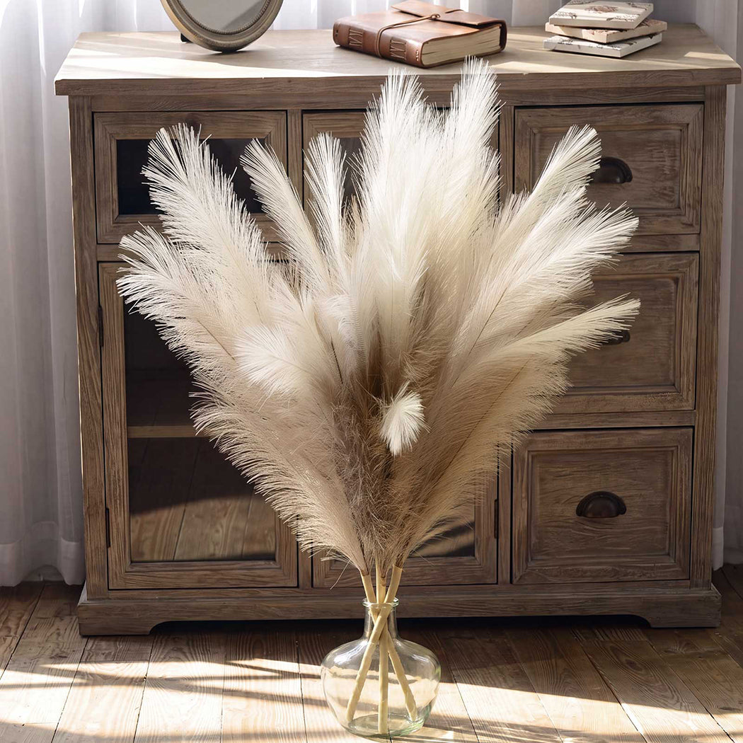 Santaco Pampas Grass Artificial 3Pcs 116cm Fluffy Faux Silk for Vase Brown