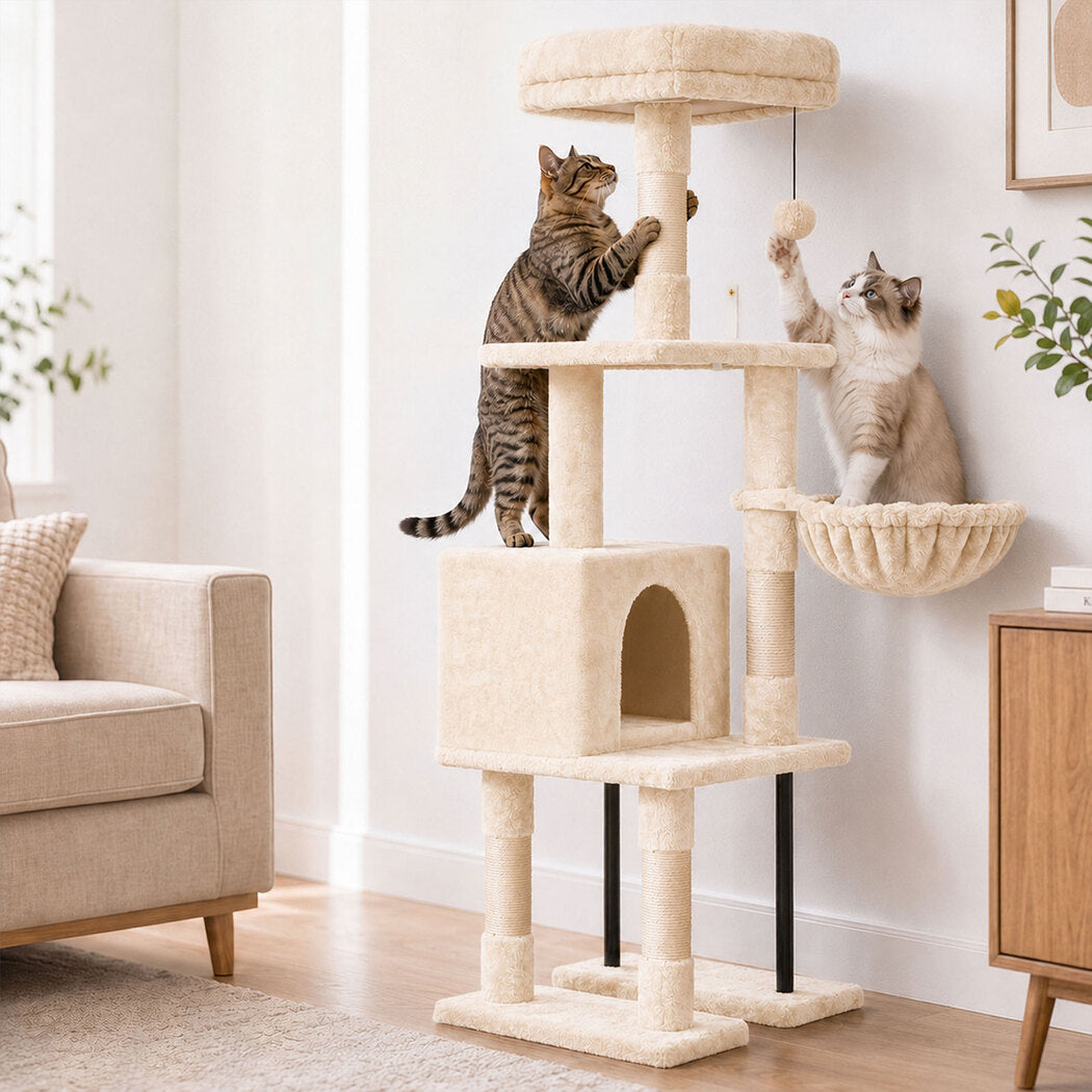 Pawz Cat Tree Cat Tower Multi-Level Cat Bed Cat Scratching Post 125cm Beige