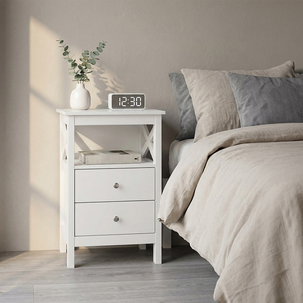 Levede Bedside Table Nightstand Side End Table 2 Drawers Storage Bedroom Cabinet