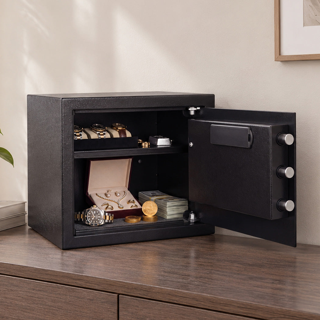 Levede Fireproof Safe Box with LED Light Alarm USB Steel for Home Use Black